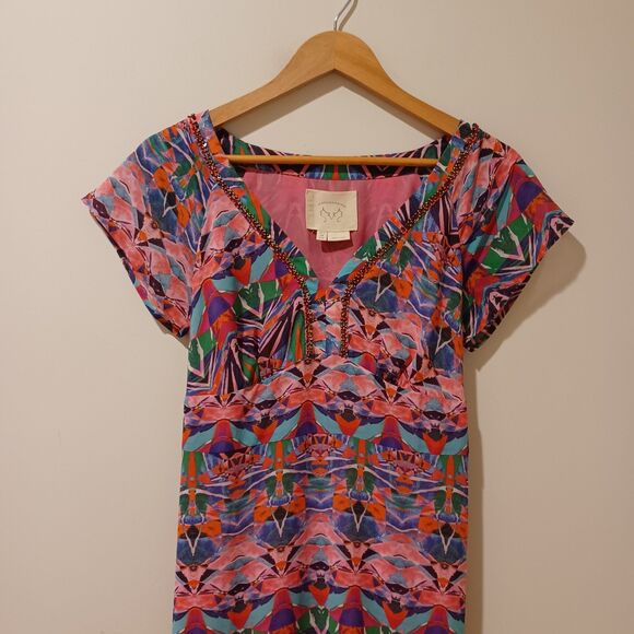 Anthropologie Vanessa Virginia Mural Maxi Dress Size 8 Beaded Boho Artsy - Picture 5 of 11